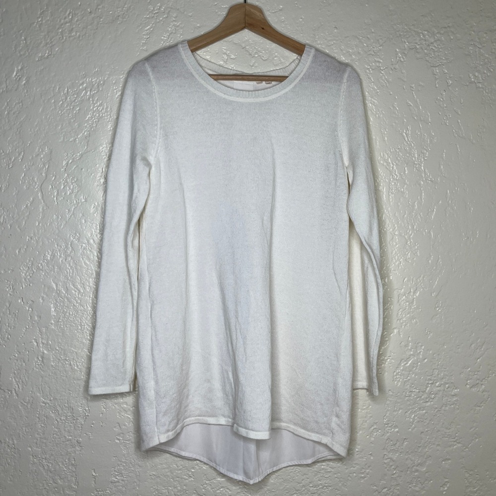 Soft‎ Surroundings White Mixed Media Knit Back Pleat Tunic Sweater Small